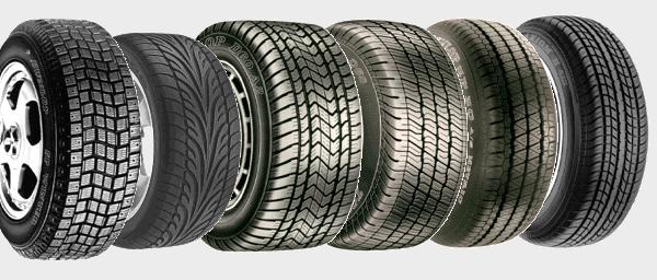 Examples of various tyre tread patterns